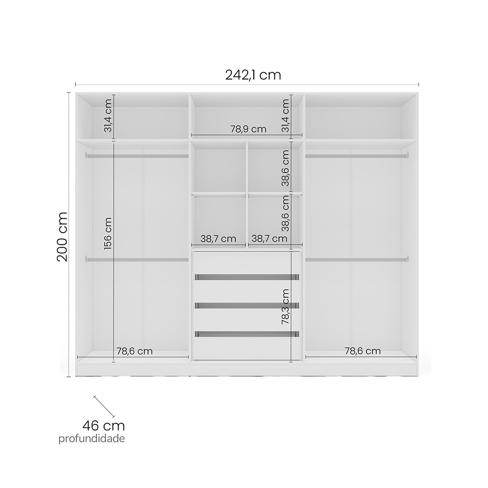 Guarda-Roupa Casal Valência 6 Portas 4 Gavetas Branco e Creme