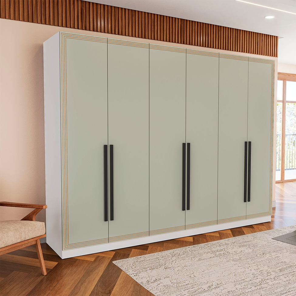 Guarda-Roupa Casal Valência 6 Portas 4 Gavetas Branco e Verde