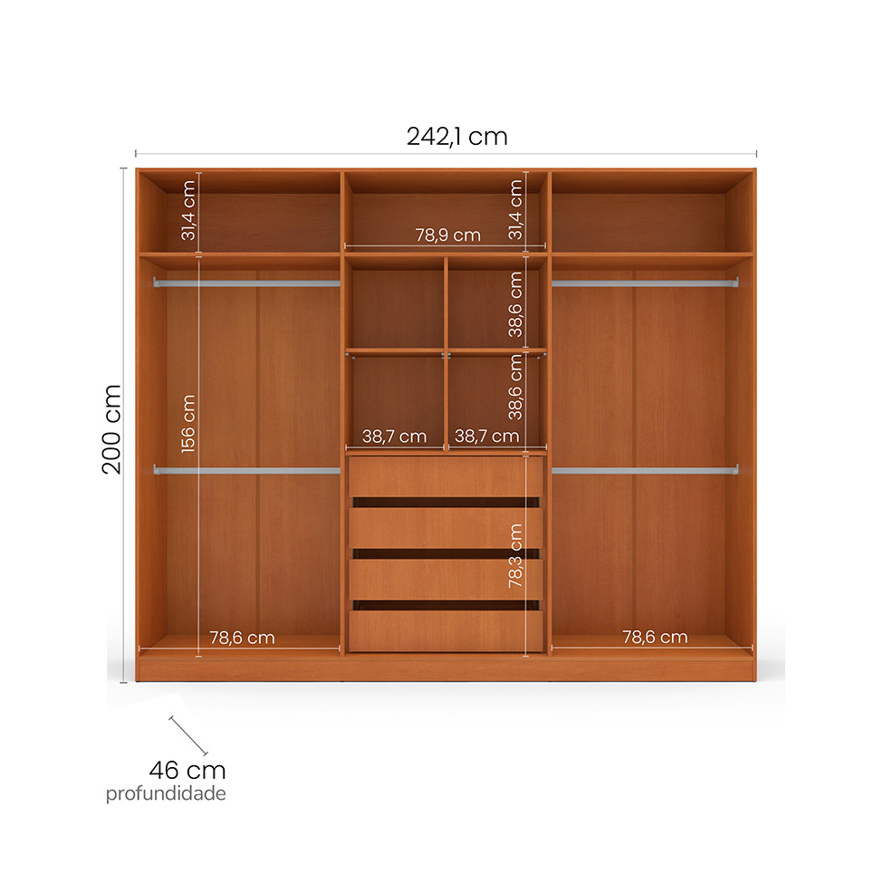 Guarda-Roupa Casal Valência 6 Portas 4 Gavetas Freijó e Azul