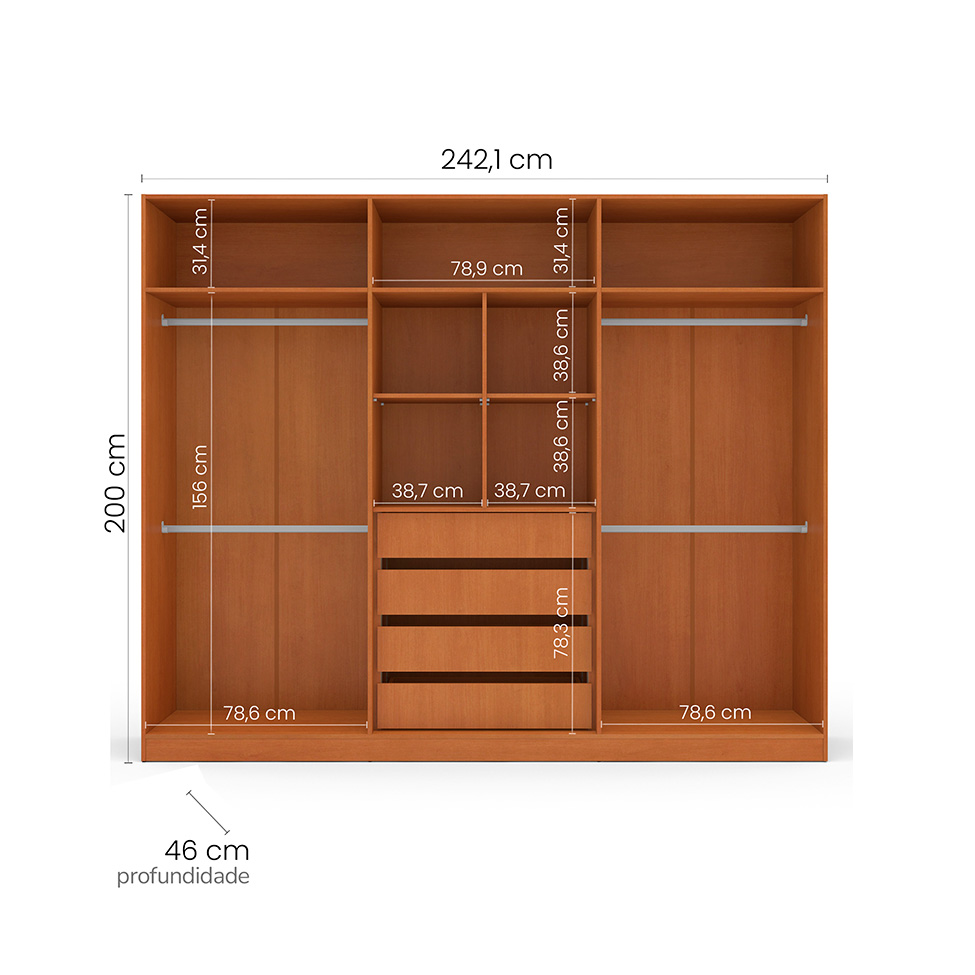 Guarda-Roupa Casal Valência 6 Portas 4 Gavetas Freijó e Branco
