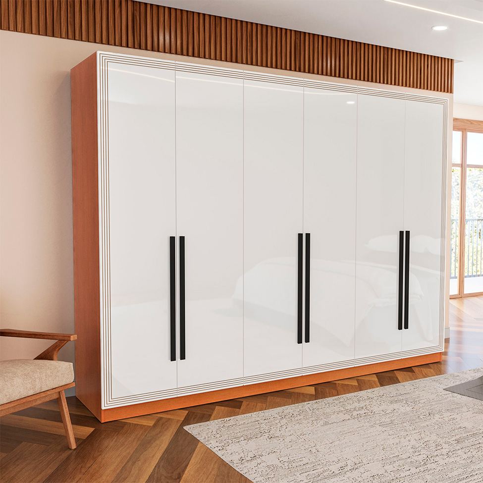 Guarda-Roupa Casal Valência 6 Portas 4 Gavetas Freijó e Branco