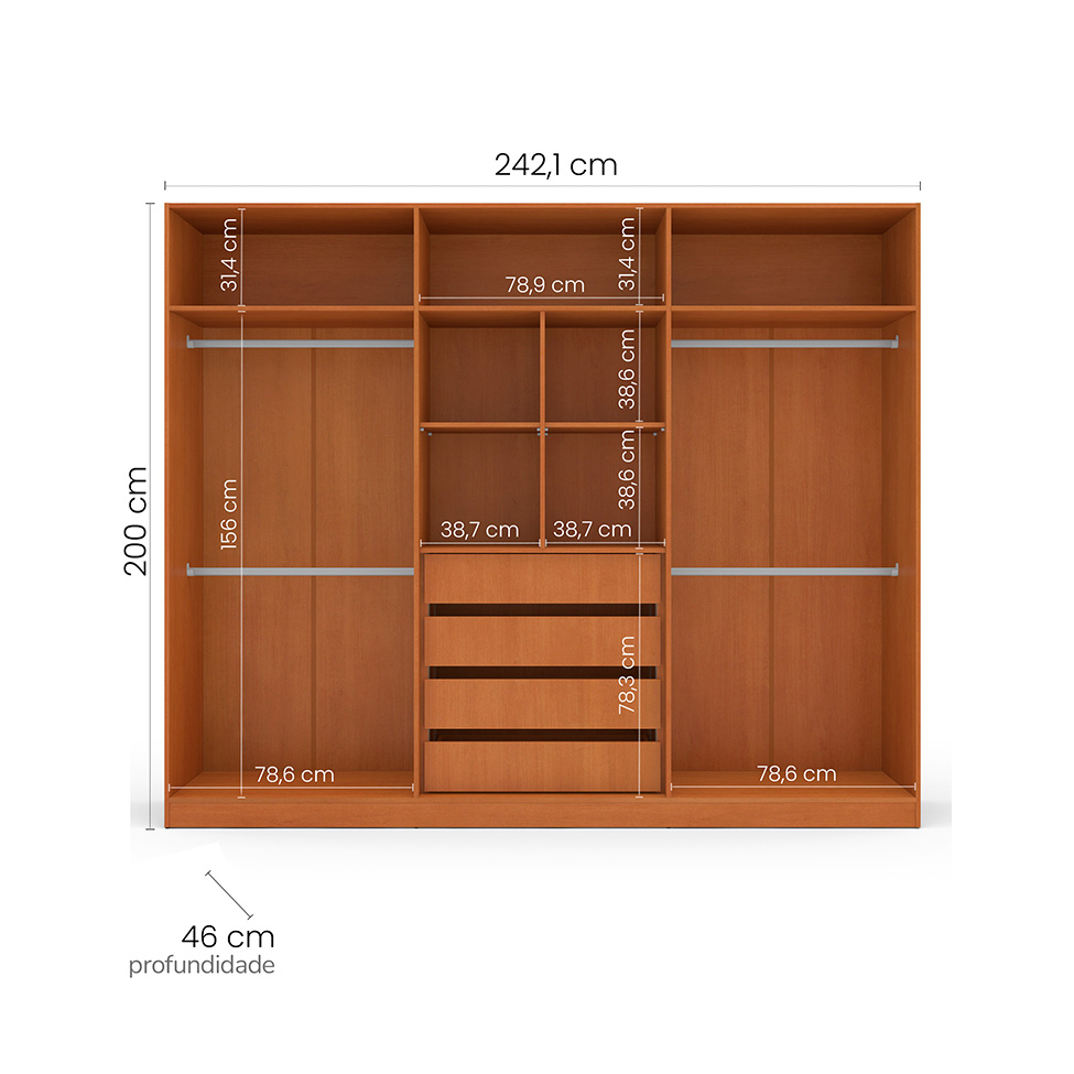 Guarda-Roupa Casal Valência 6 Portas 4 Gavetas Freijó e Cinza