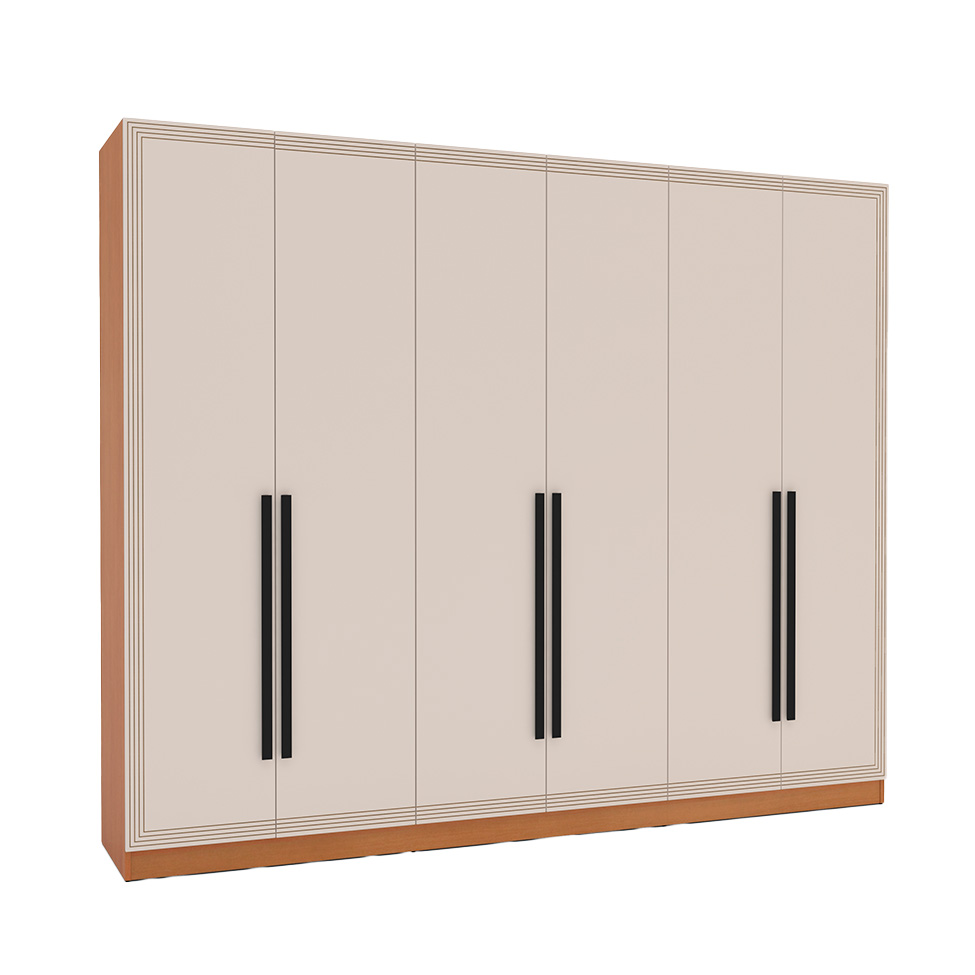 Guarda-Roupa Casal Valência 6 Portas 4 Gavetas Freijó e Creme