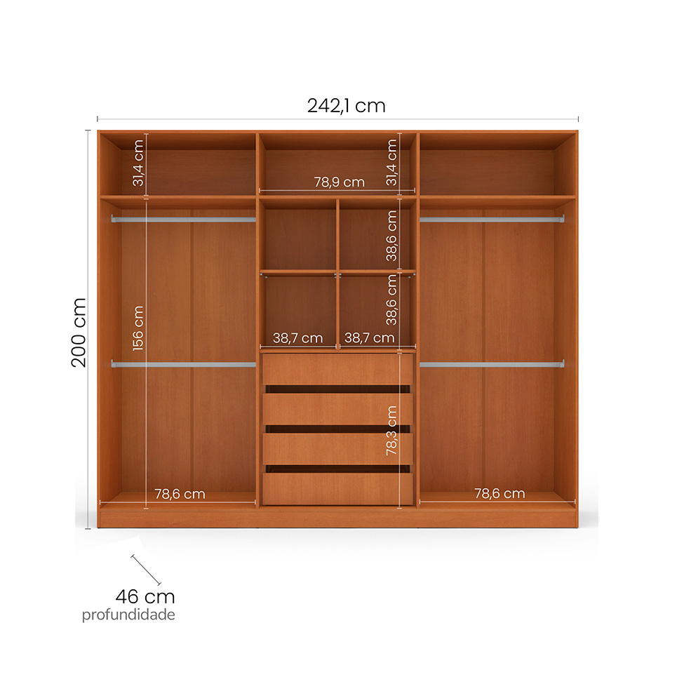 Guarda-Roupa Casal Valência 6 Portas 4 Gavetas Freijó e Creme