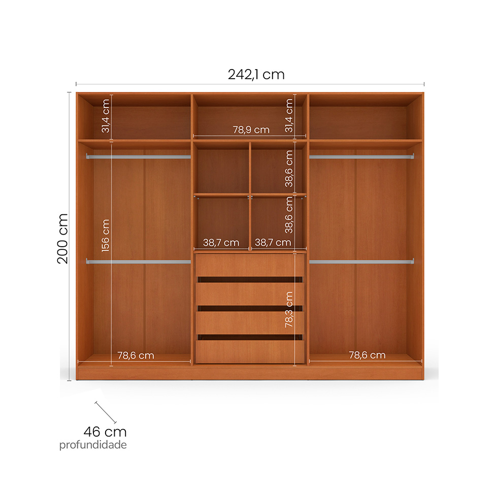 Guarda-Roupa Casal Valência 6 Portas 4 Gavetas Freijó e Verde