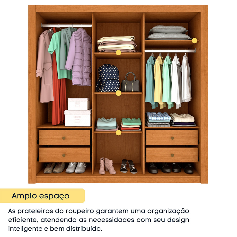 Guarda-Roupa Casal Valência Flex 3 Portas 4 Gavetas Cinamomo e Off White