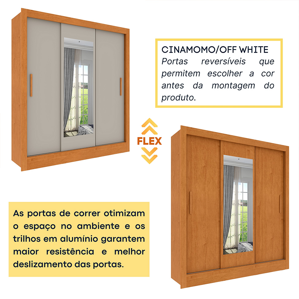 Guarda-Roupa Casal Valência Flex 3 Portas 4 Gavetas Cinamomo e Off White