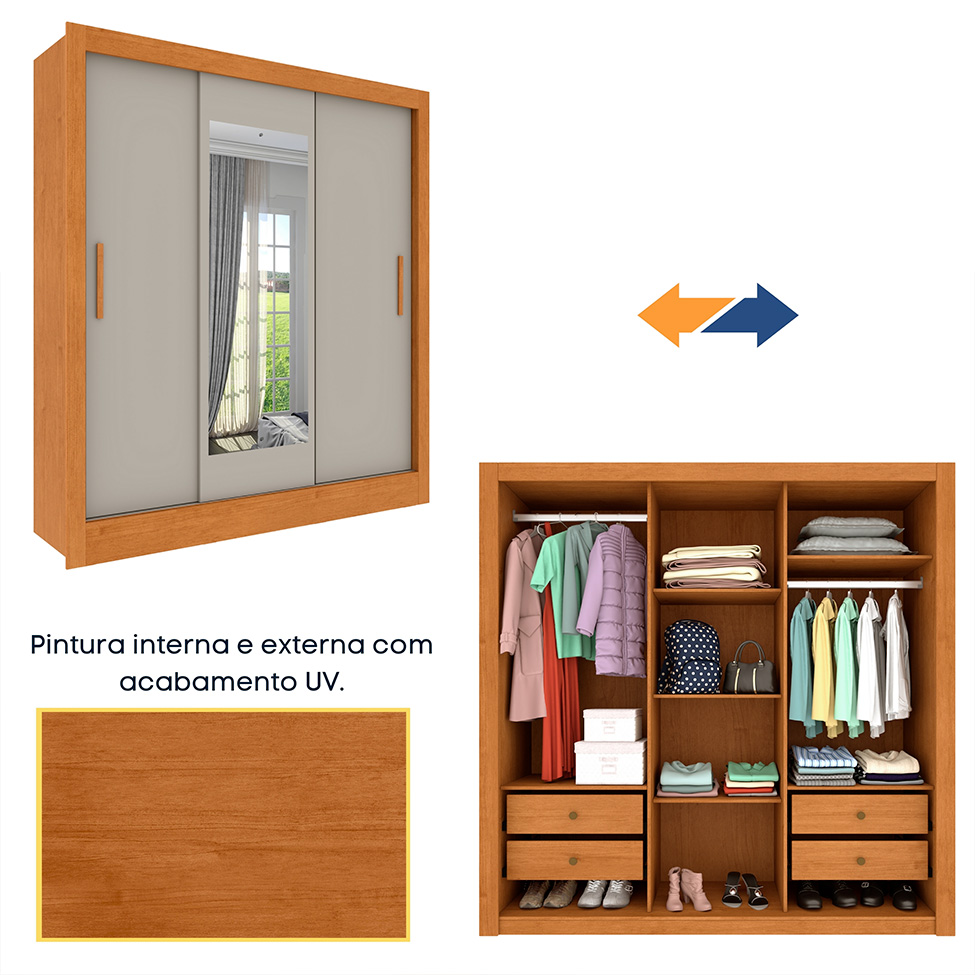 Guarda-Roupa Casal Valência Flex 3 Portas 4 Gavetas Cinamomo e Off White
