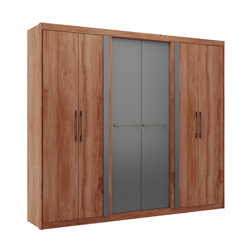 Guarda-Roupa Casal Valley 6 Portas 3 Gavetas Freijó e Titânio