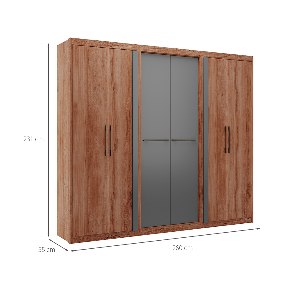 Guarda-Roupa Casal Valley 6 Portas 3 Gavetas Freijó e Titânio