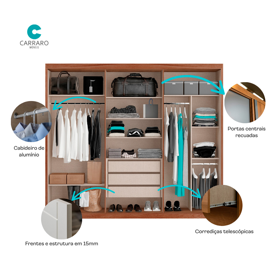Guarda-Roupa Casal Valley 6 Portas 3 Gavetas Freijó e Titânio