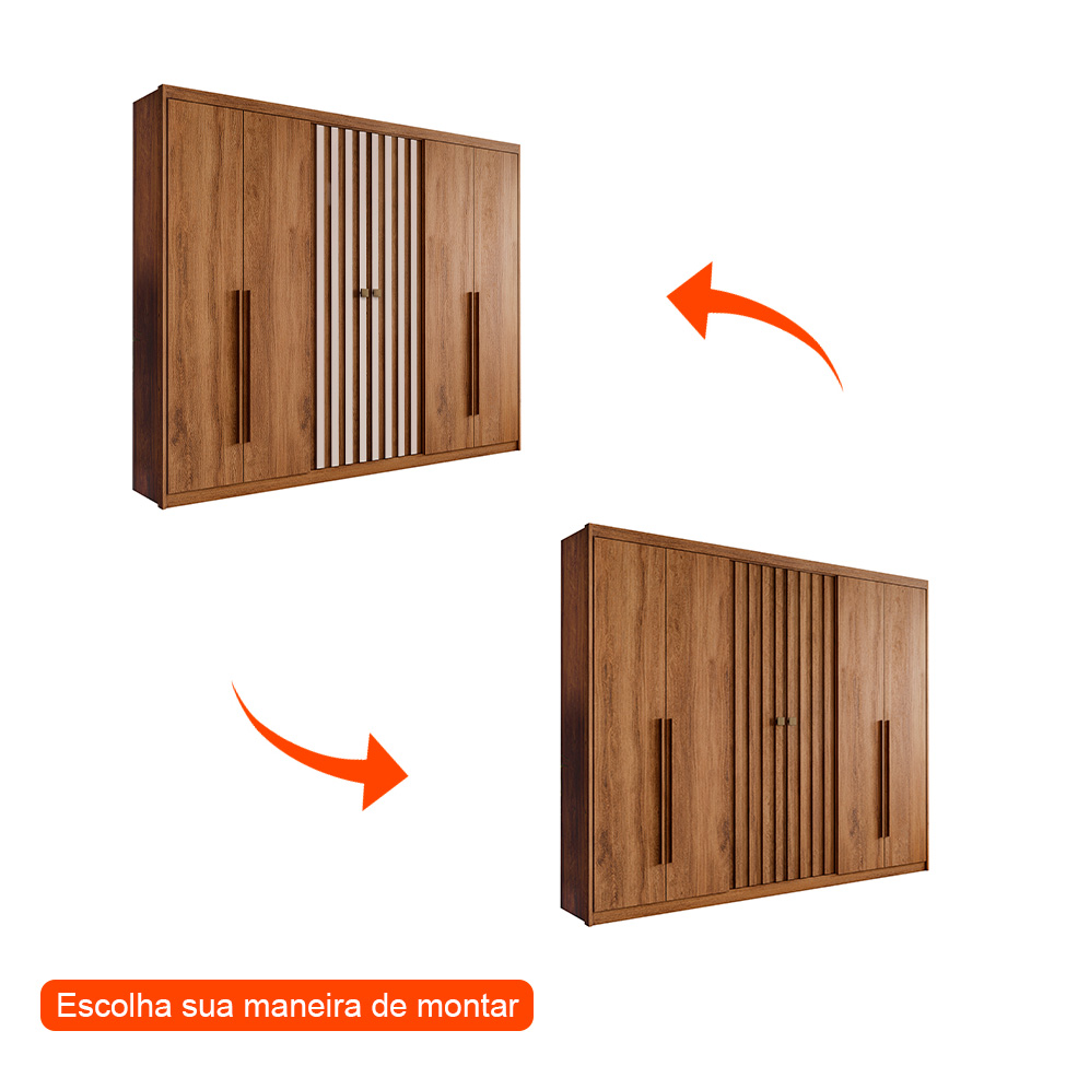 Guarda-Roupa Casal Vancouver Flex 6 Portas 3 Gavetas Freijó e Linho