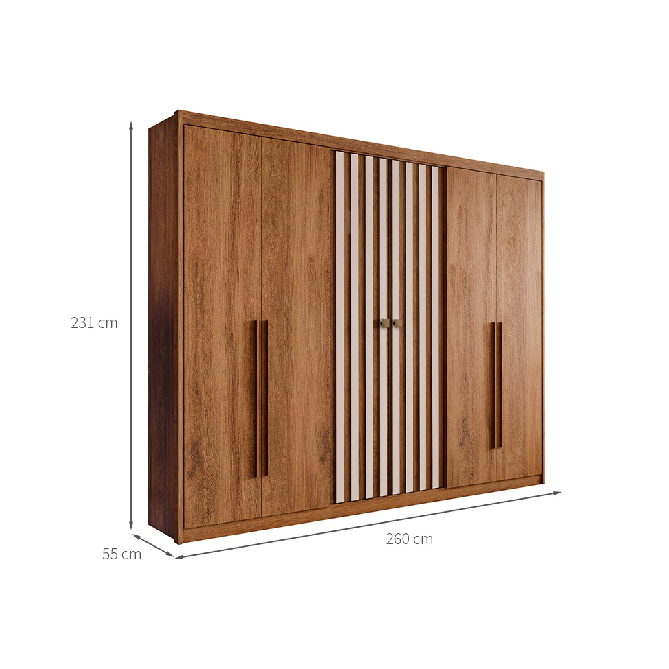 Guarda-Roupa Casal Vancouver Flex 6 Portas 3 Gavetas Freijó e Linho