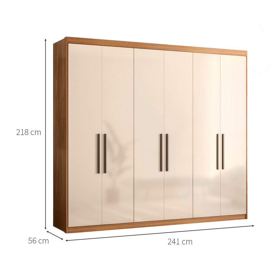 Guarda-Roupa Casal Venice 6 Portas 2 Gavetas Amêndola e Off White