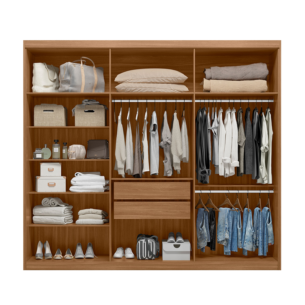 Guarda-Roupa Casal Venice com Prateleiras 6 Portas 2 Gavetas Amêndola e Off White