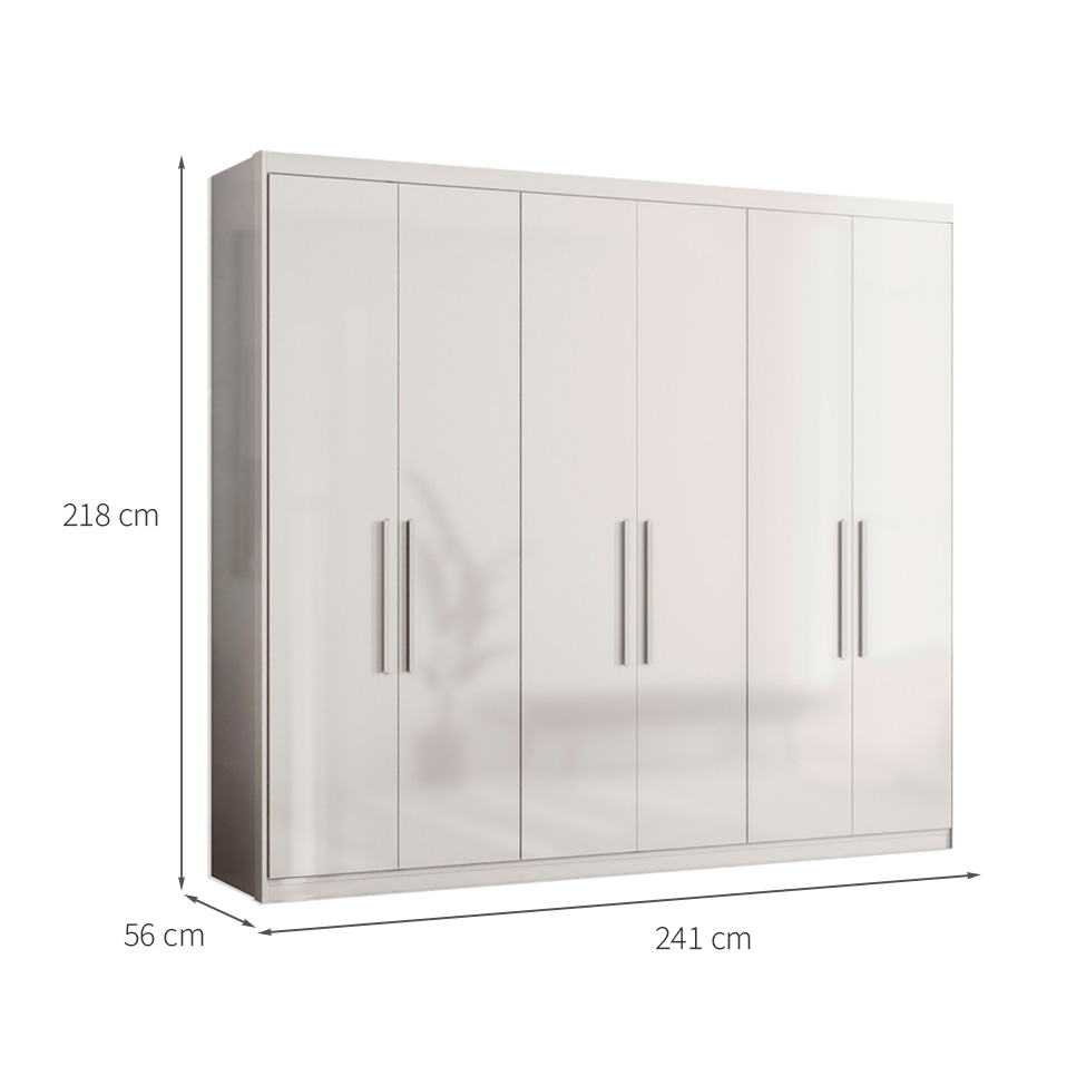 Guarda-Roupa Casal Venice com Prateleiras 6 Portas 2 Gavetas Branco