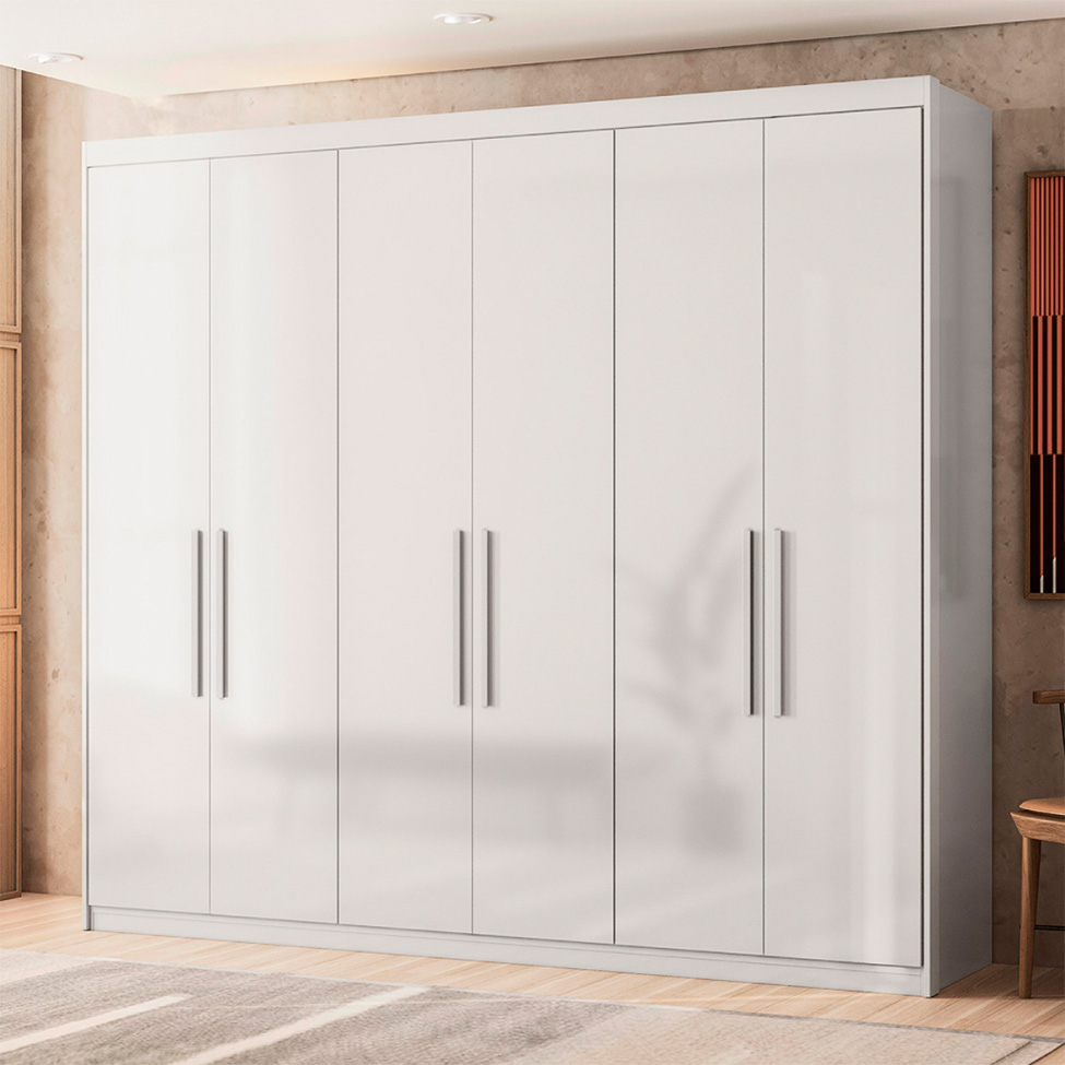 Guarda-Roupa Casal Venice com Prateleiras 6 Portas 2 Gavetas Branco