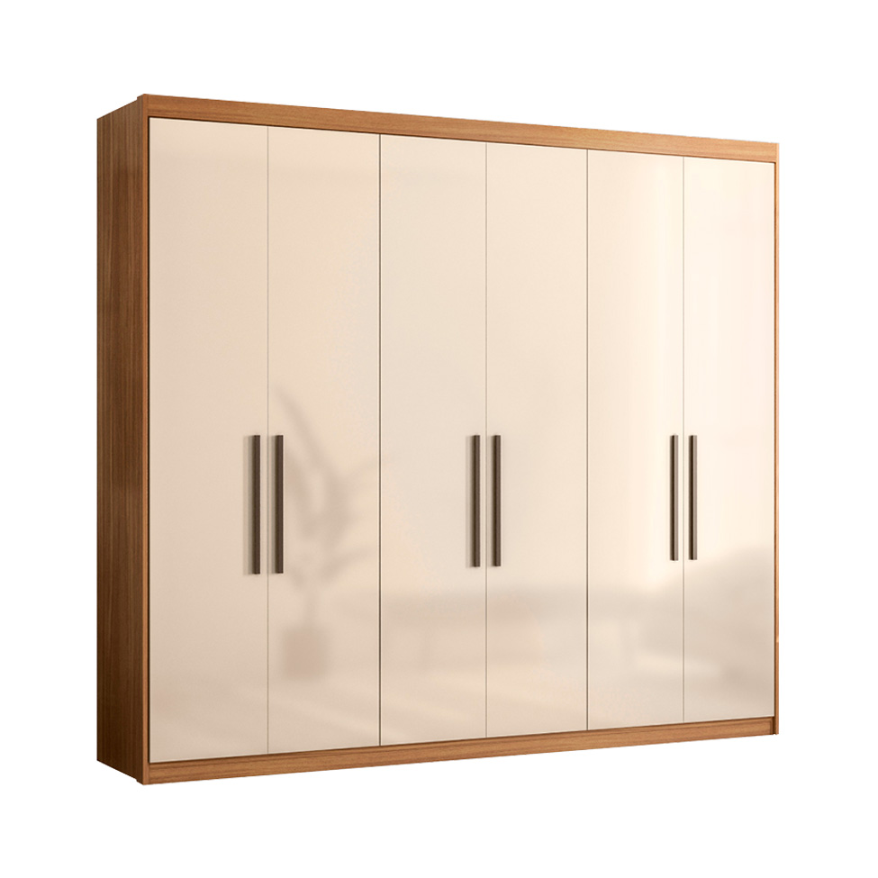 Guarda-Roupa Casal Venice com Prateleiras 6 Portas 4 Gavetas Amêndola e Off White