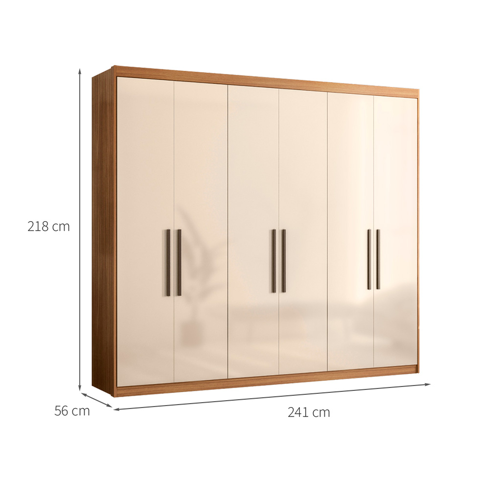Guarda-Roupa Casal Venice com Prateleiras 6 Portas 4 Gavetas Amêndola e Off White
