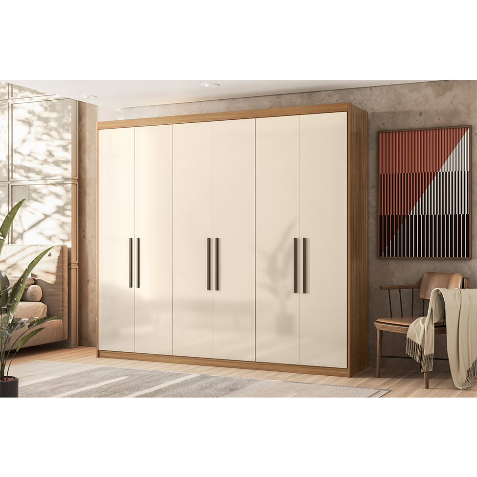 Guarda-Roupa Casal Venice com Prateleiras 6 Portas 4 Gavetas Amêndola e Off White