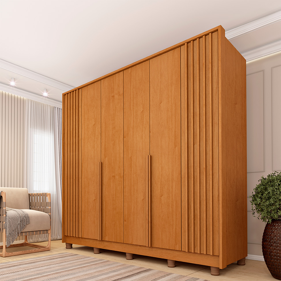 Guarda-Roupa Casal Vicenzo com Pés 6 Portas 4 Gavetas Cinamomo