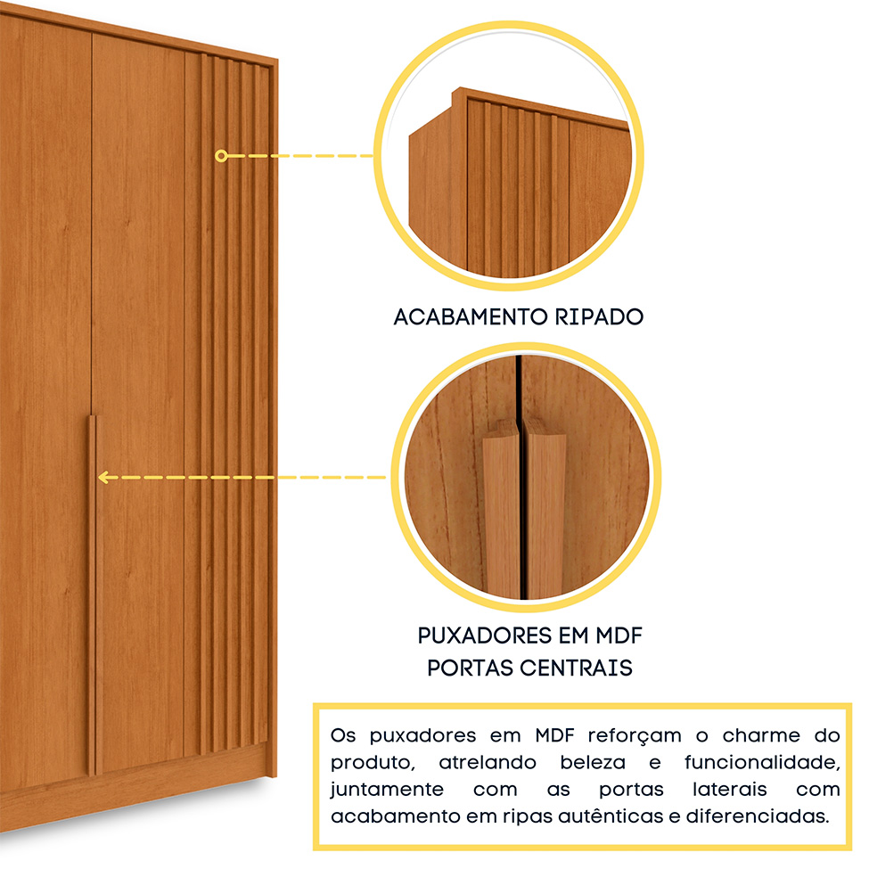 Guarda-Roupa Casal Vicenzo com Pés 6 Portas 4 Gavetas Cinamomo
