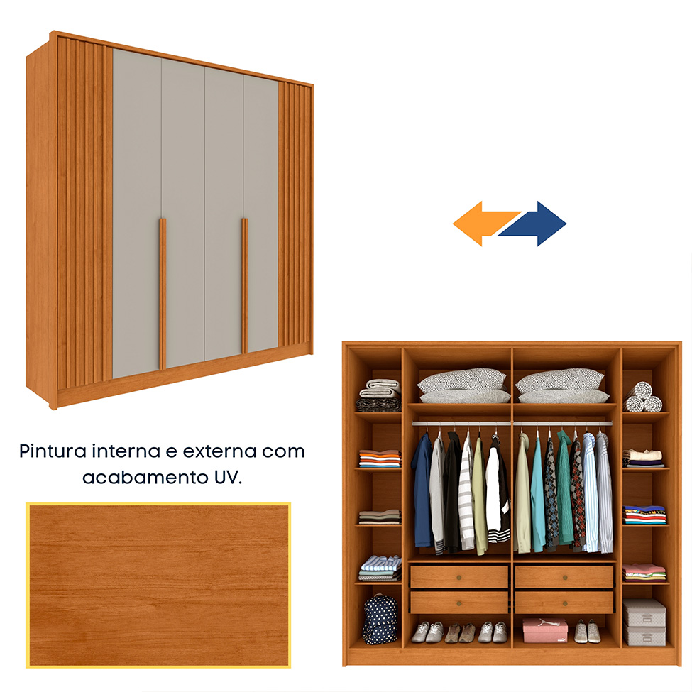 Guarda-Roupa Casal Vicenzo com Pés 6 Portas 4 Gavetas Cinamomo e Off White