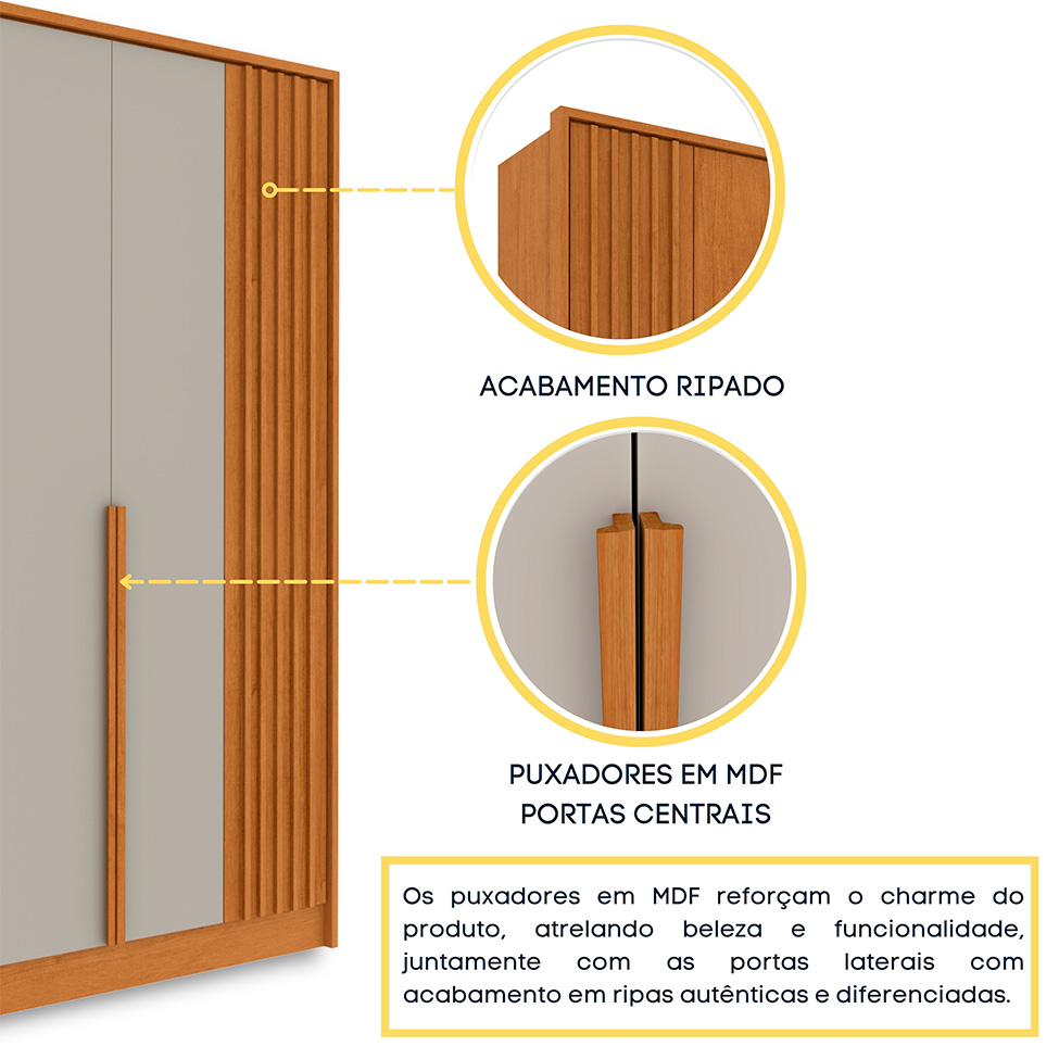 Guarda-Roupa Casal Vicenzo com Pés 6 Portas 4 Gavetas Cinamomo e Off White