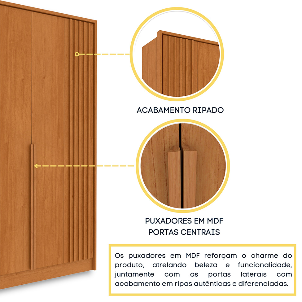 Guarda-Roupa Casal Vicenzo sem Pés 6 Portas 4 Gavetas Cinamomo