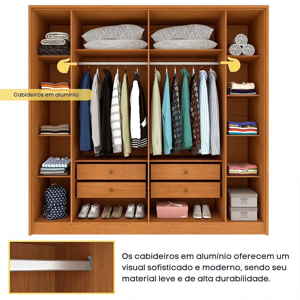 Guarda-Roupa Casal Vicenzo sem Pés 6 Portas 4 Gavetas Cinamomo