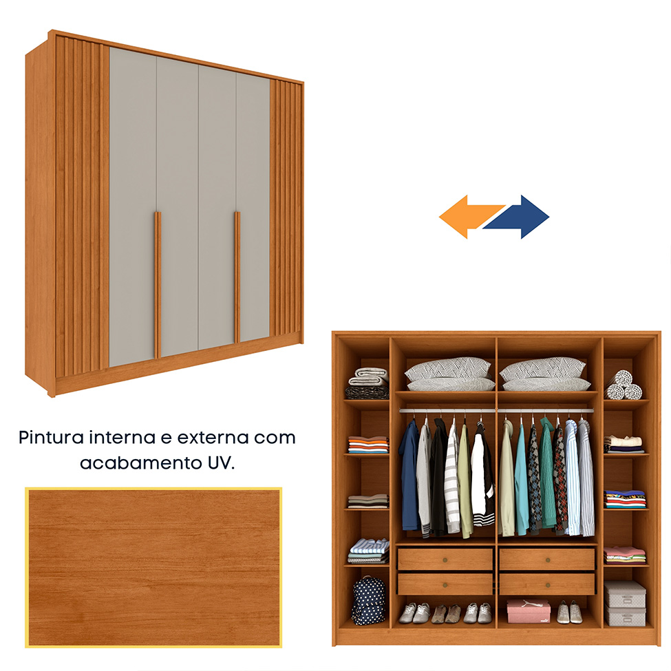 Guarda-Roupa Casal Vicenzo sem Pés 6 Portas 4 Gavetas Cinamomo e Off White
