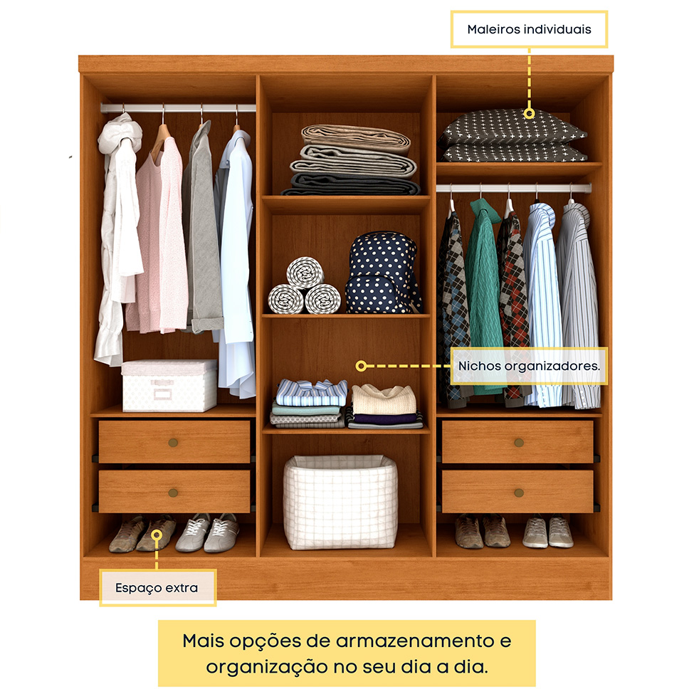 Guarda-Roupa Casal Vietri com Pés 6 PT 4 GV Cinamomo e Off White