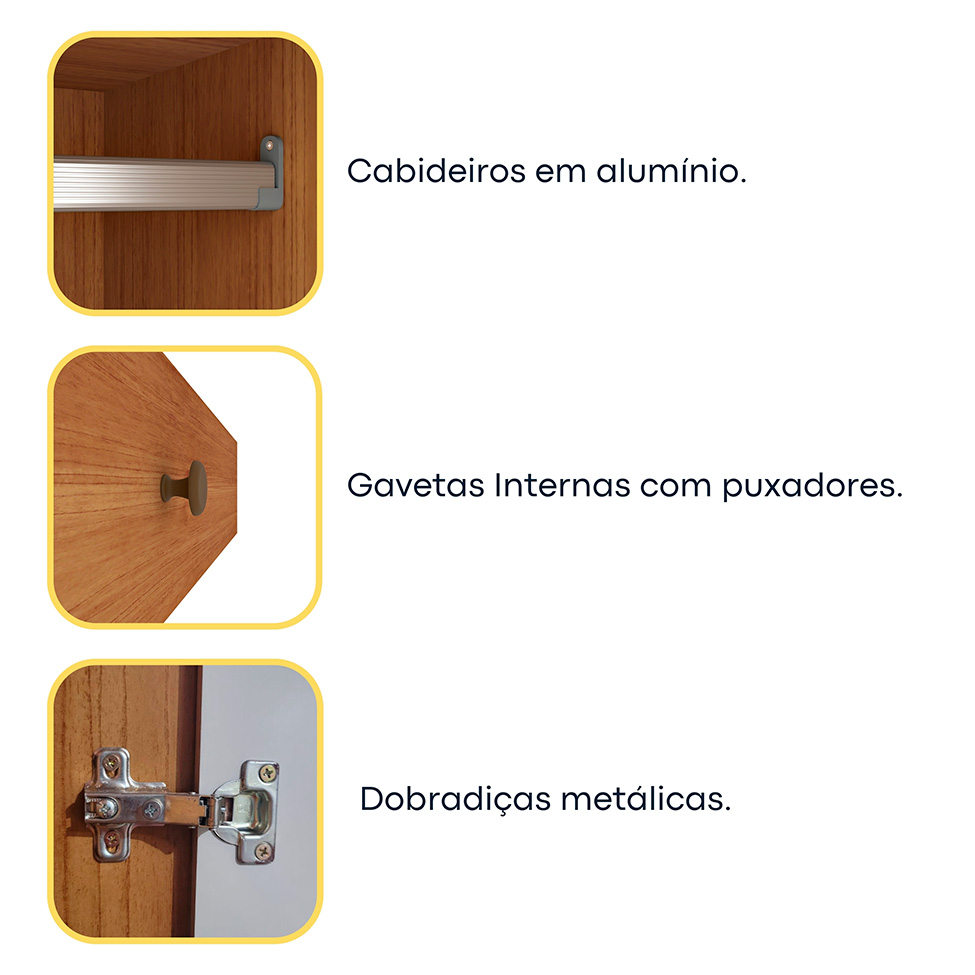 Guarda-Roupa Casal Vietri com Pés 6 PT 4 GV Cinamomo e Off White