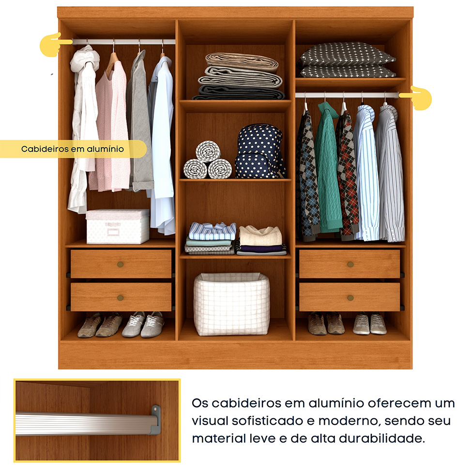 Guarda-Roupa Casal Vietri com Pés 6 PT 4 GV Cinamomo e Off White