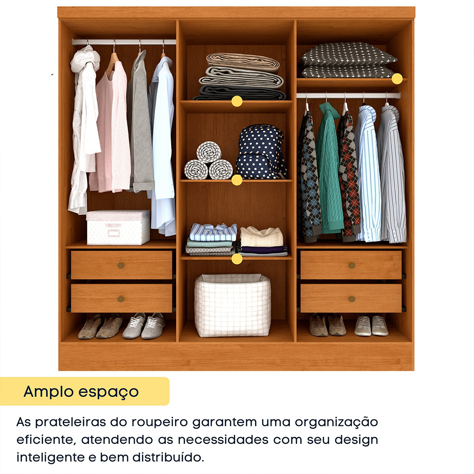 Guarda-Roupa Casal Vietri com Pés 6 PT 4 GV Cinamomo e Off White