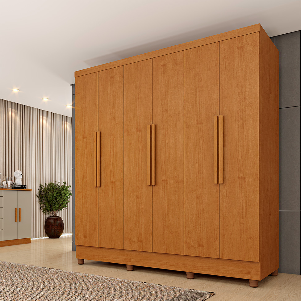 Guarda-Roupa Casal Vietri com Pés 6 Portas 4 Gavetas Cinamomo