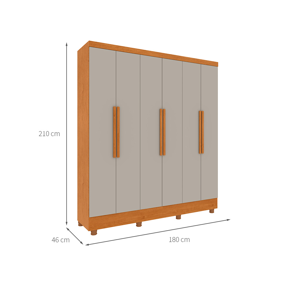 Guarda-Roupa Casal Vietri com Pés 6 Portas 4 Gavetas Cinamomo e Off White