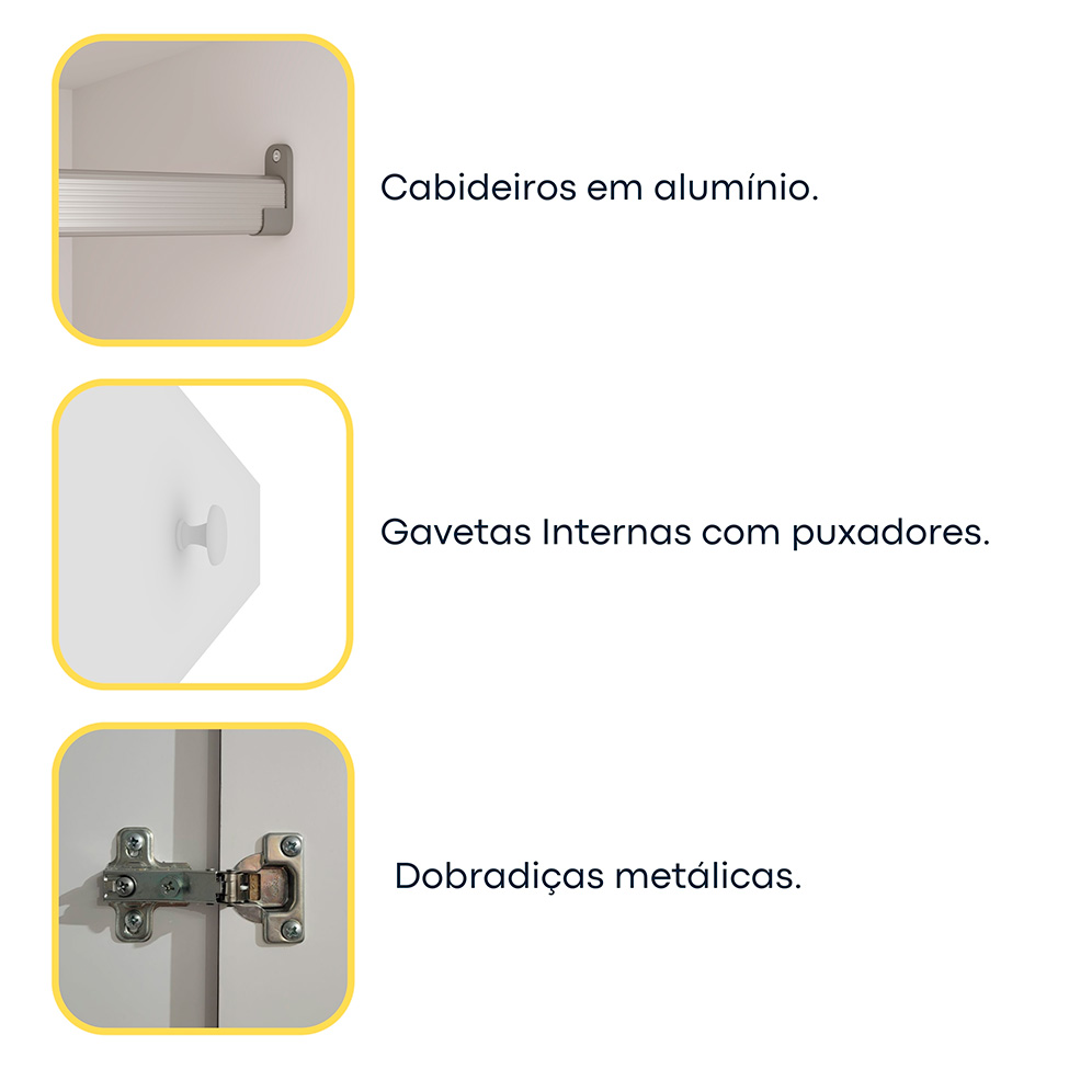Guarda-Roupa Casal Vietri com Pés 6 Portas 4 Gavetas Neve