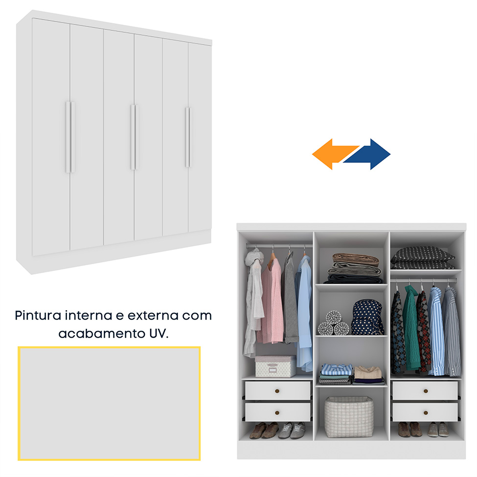 Guarda-Roupa Casal Vietri com Pés 6 Portas 4 Gavetas Neve