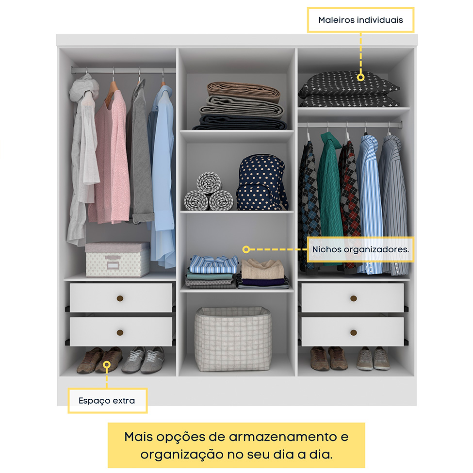 Guarda-Roupa Casal Vietri com Pés 6 Portas 4 Gavetas Neve