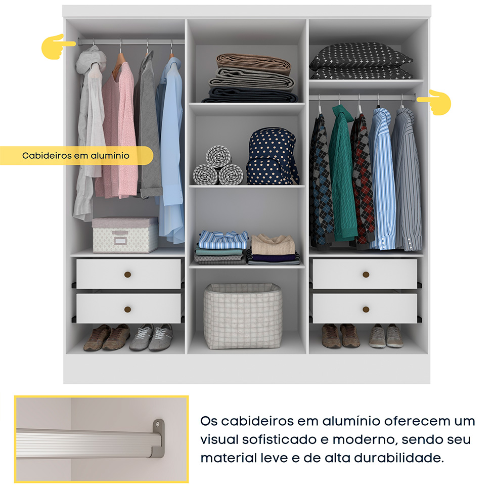 Guarda-Roupa Casal Vietri com Pés 6 Portas 4 Gavetas Neve