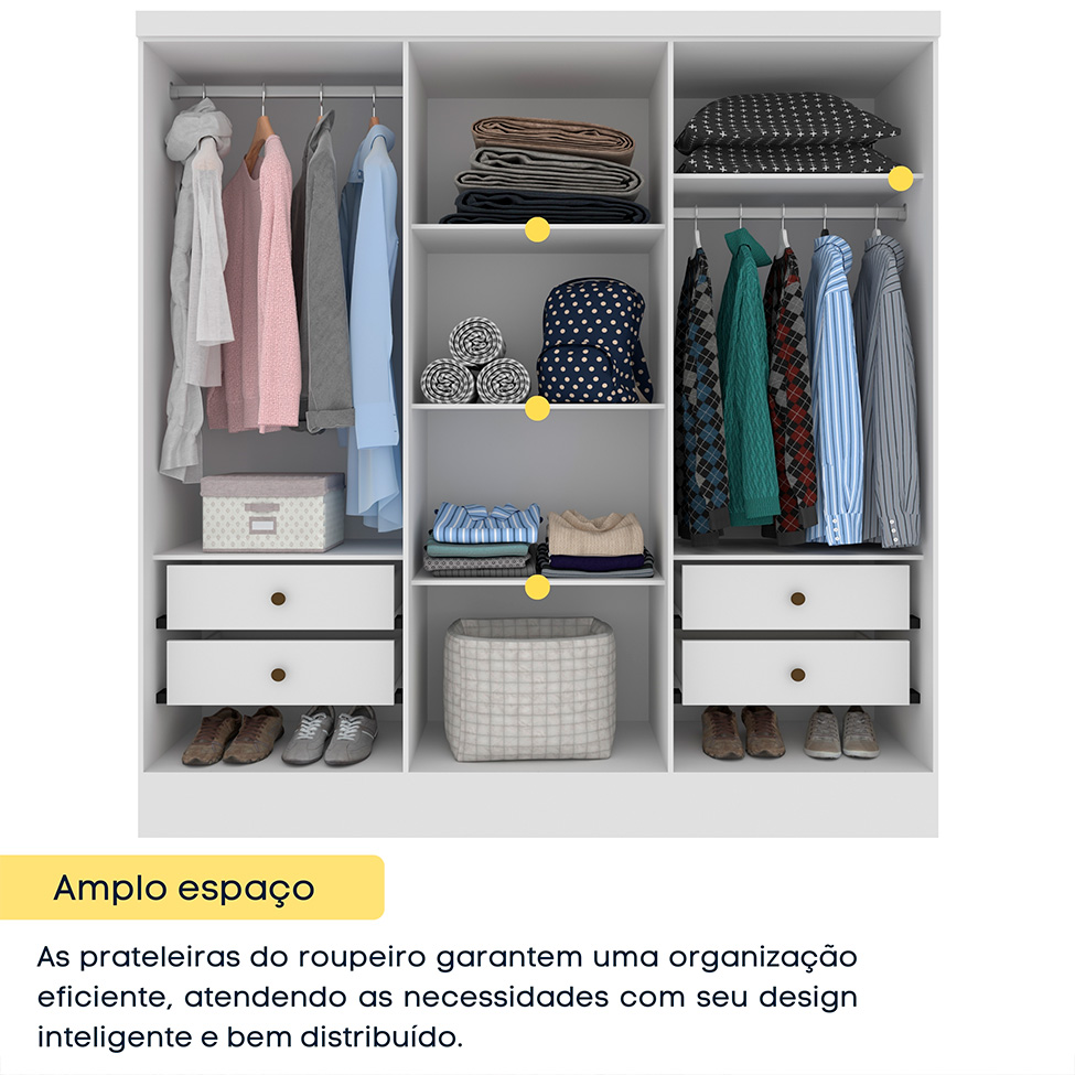 Guarda-Roupa Casal Vietri com Pés 6 Portas 4 Gavetas Neve