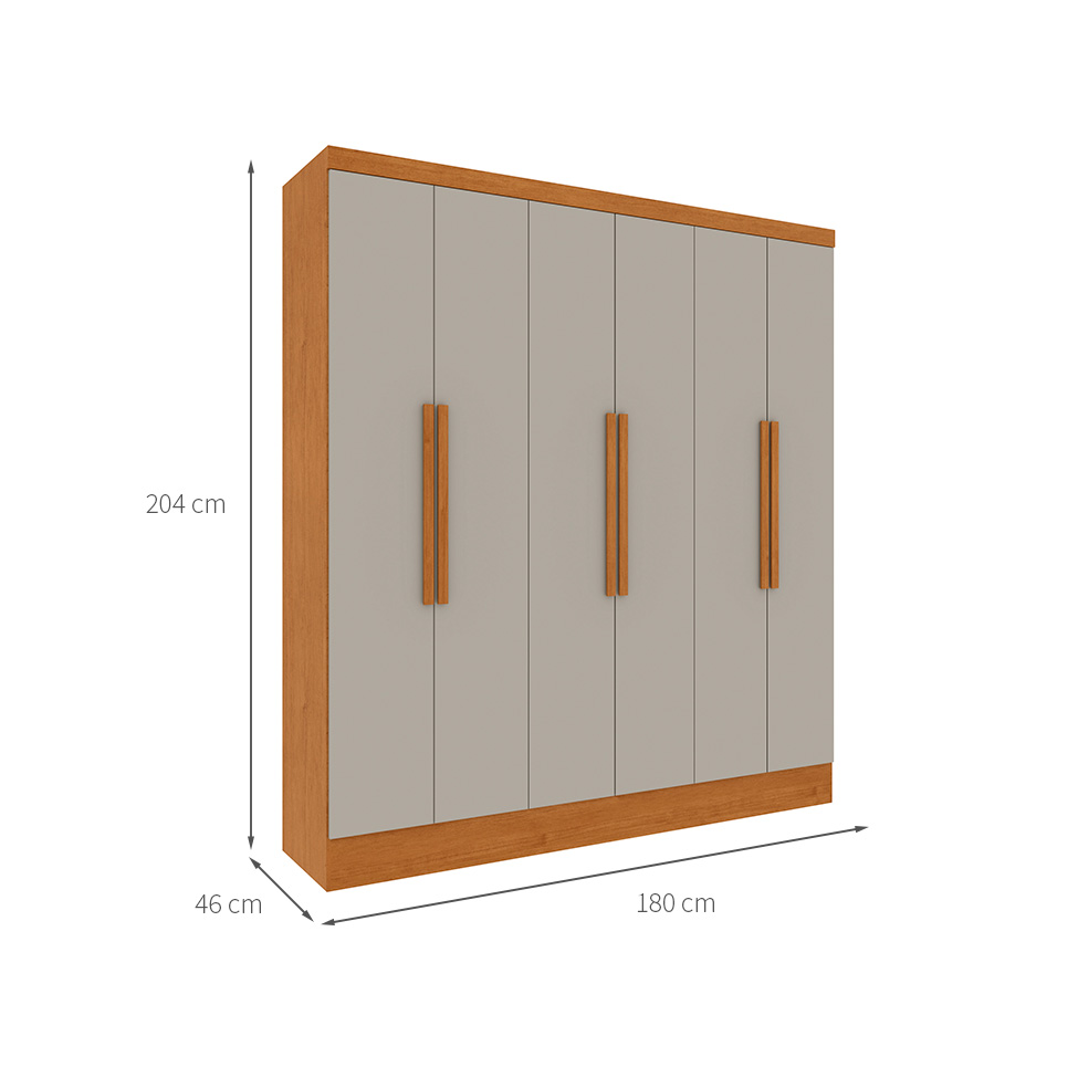 Guarda-Roupa Casal Vietri sem Pés 6 Portas 4 Gavetas Cinamomo e Off White