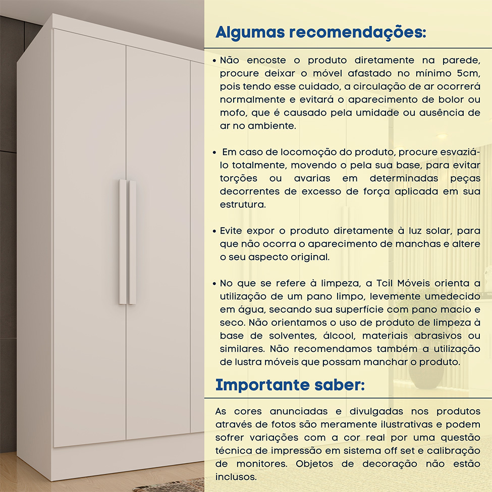 Guarda-Roupa Casal Vietri sem Pés 6 Portas 4 Gavetas Neve