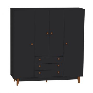 Guarda Roupa Casal Vintage 4 portas 3 Gavetas Preto Menor preço em Guarda Roupa Casal Vintage 4 portas 3 Gavetas Preto