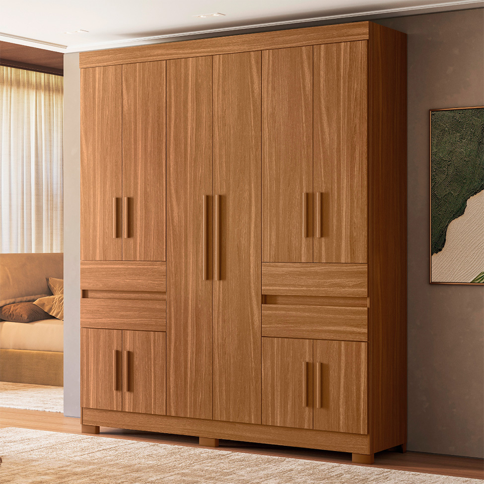 Guarda-Roupa Casal Vizanno 10 Portas 4 Gavetas Amêndola Touch