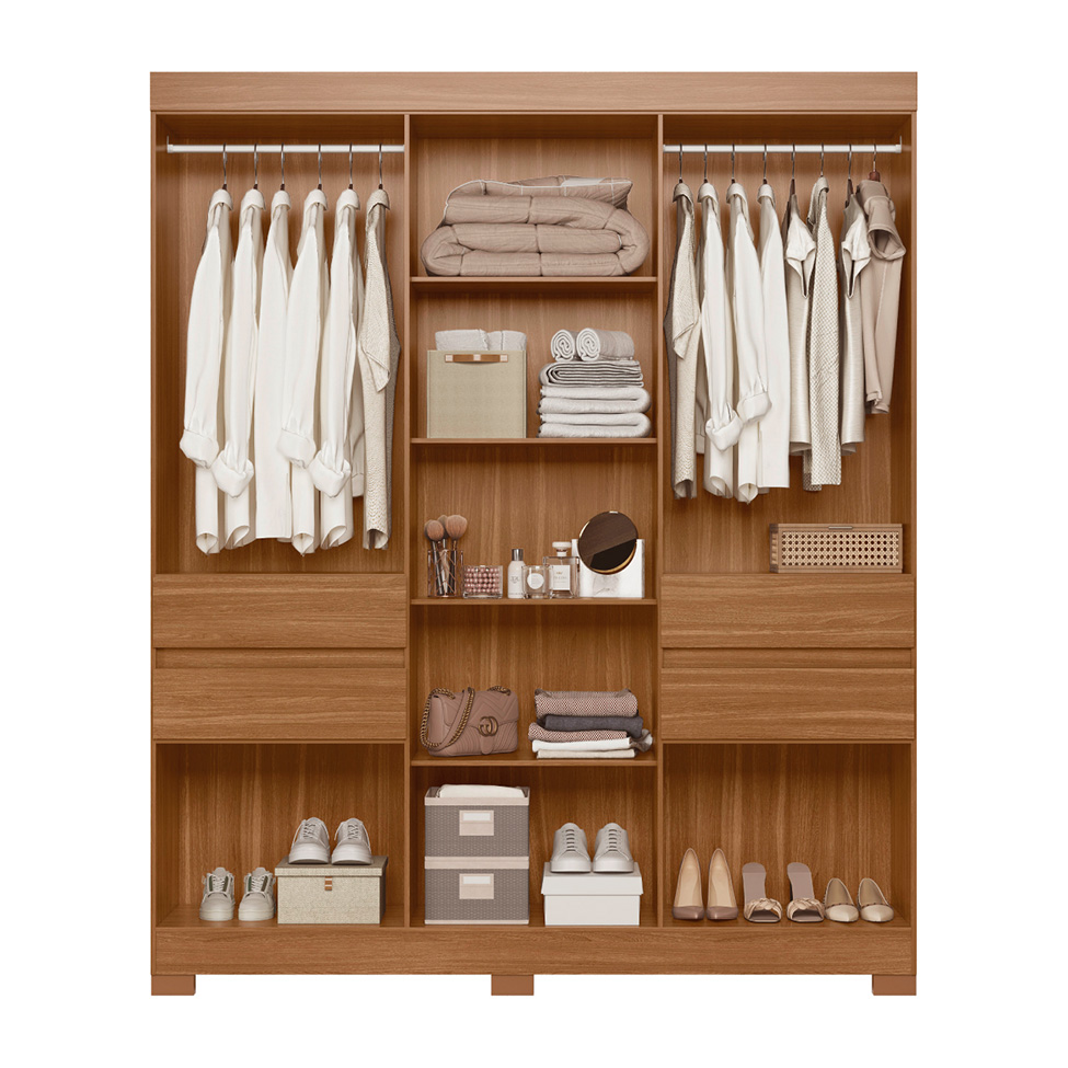 Guarda-Roupa Casal Vizanno 10 Portas 4 Gavetas Amêndola Touch
