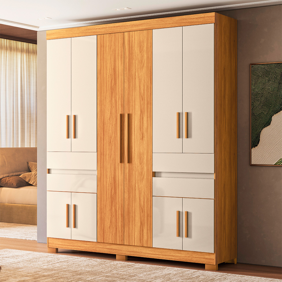Guarda-Roupa Casal Vizanno 10 Portas 4 Gavetas Cinammon e Off White