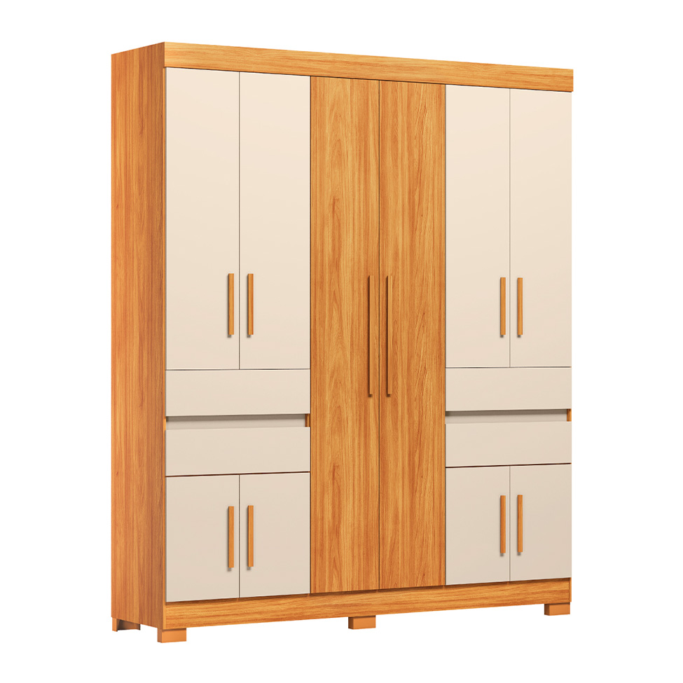 Guarda-Roupa Casal Vizanno 10 Portas 4 Gavetas Cinammon e Off White