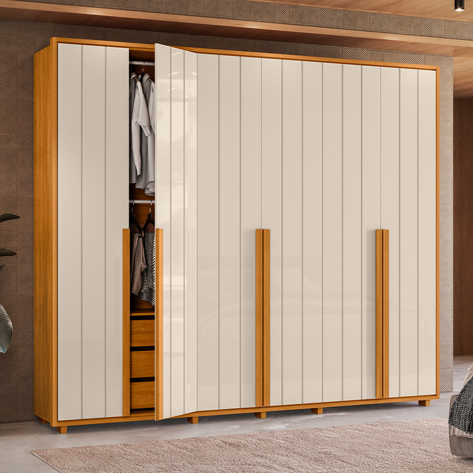 Guarda-Roupa Casal Volpi 6 Portas 6 Gavetas Cinamomo e Off White